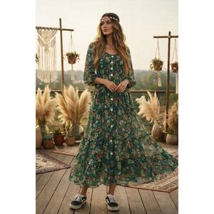 green emerald velvet dress Maeve Anthropologie Kelly Green Eyelet Lace Midi Dress (2)  The Thrifty  Hippy